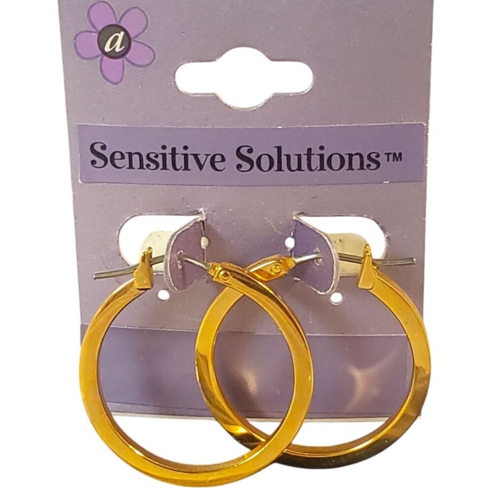 Sensitive Solutions Large Gold 1" Inch Hoop Earrings on Card